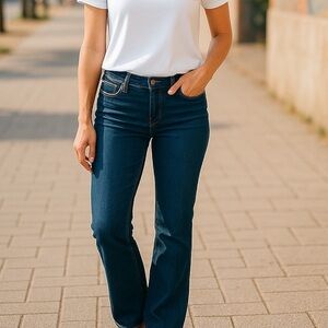 J BRAND Women's Sz 32X32 Dk Blue Denim Jeans Straight Leg Low Rise Whiskering